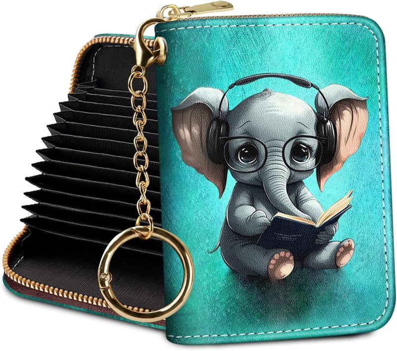 Yonlevres Credit Card Holder RFID Wallet, Small Card Holder Wallet for Women with Keychain Zipper, Funny Leather Print Credit Card Wallets Accordion Gift - Image 1